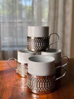 Vintage Demitasse Espresso Cup Silver Holder White Porcelain Elegant